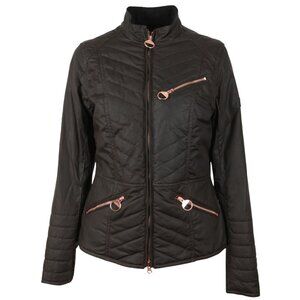 Barbour Backmarker Wax Jacket in brown w/ rose gold zippers, Size US12 / UK16